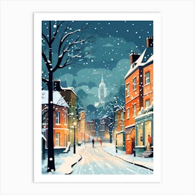 Winter Travel Night Illustration Nottingham United Kingdom 1 Art Print