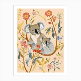 Folksy Floral Animal Drawing Koala 5 Art Print