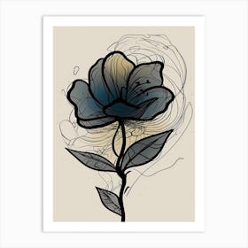 Lilies Line Art Flowers Illustration Neutral 14 Art Print