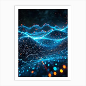 Cybernetic Abstract Concept Art Featuring A Network Of Luminous Dots And Waves Polygons And Streams (5) Art Print