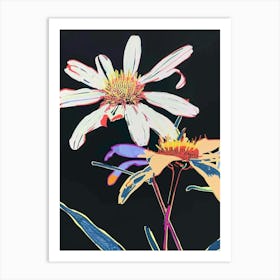 Neon Flowers On Black Daisy 1 Art Print