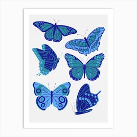 Texas Butterflies   Blue And Teal Art Print