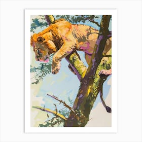 Transvaal Lion Climbing A Tree Fauvist Painting 1 Art Print