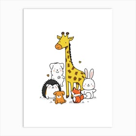 Giraffe And Animals Art Print