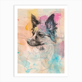 Pastel Pointed Ear Dog Line Illustration 1 Art Print