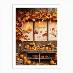 Autumnal Festival Scene Acorn Embraced By Falling Leaves Pumpkins Nestled Among Harvested Vegetabl (5) Art Print