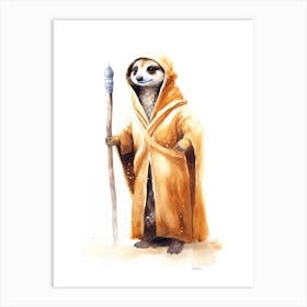 Baby Meerkat As A Jedi Watercolour 2 Art Print