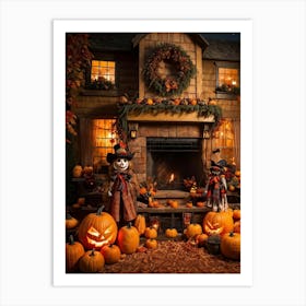 Autumn Decor Layout Integrates Thanksgiving And Halloween Themes Spooky Pumpkins Nestled Between C (4) Art Print