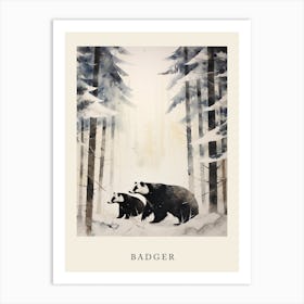 Winter Watercolour Badger 1 Poster Art Print