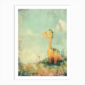 Cute Dinosaur In The Wild Storybook Painting Art Print