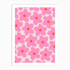 Retro Flower Pink Orange And Neutral Art Print