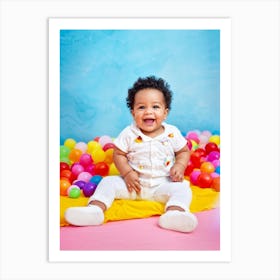 A Joyful Infant Engaging In Playful Interactions Surrounded By A Plethora Of Vivid Scattered Colo (3) Art Print