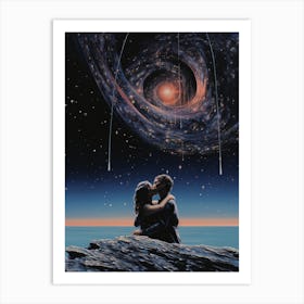 Cosmic couple standing under the universe Art Print