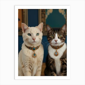 Two Cats Wearing Collars Art Print