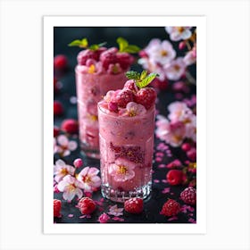 Smoothie With Raspberries And Cherry Blossoms Art Print