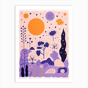 Abstract Landscape Risograph Style Flowers Art Print