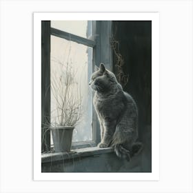 Cat Looking Out Of Window Art Print