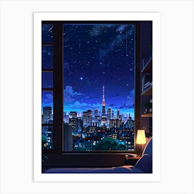 Eiffel Tower Night Sky Anime aesthetic 3 Art Print