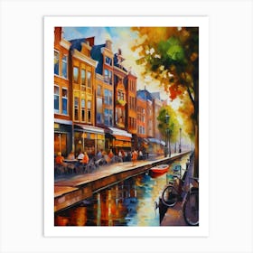 The city of Amsterdam, Netherlands, streets, cafes, passing by, the beauty of summer, oil colors.27 Art Print