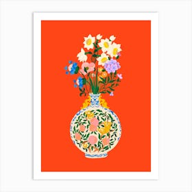 Peachy Flower Bouquet Art Print