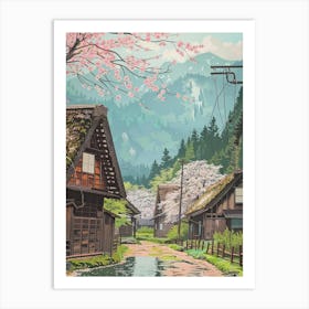 Shirakawa Go Japan 1 Retro Illustration Art Print