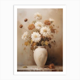 Chrysanthemum, Autumn Fall Flowers Sitting In A White Vase, Farmhouse Style 2 Art Print