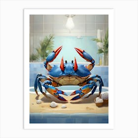 Happy Blue Crab Square Bathroom Animal Art Print 1 Art Print