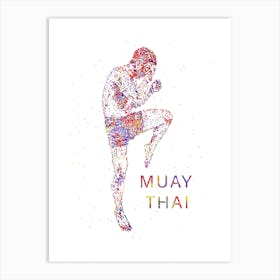 Male Muay Thai Boxing Watercolor Art Print