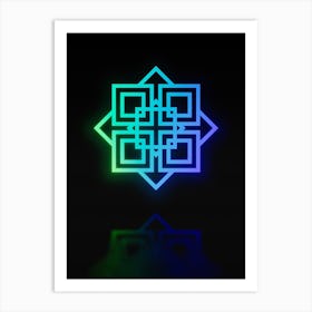 Neon Blue and Green Abstract Geometric Glyph on Black n.0383 Art Print