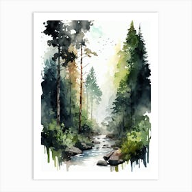 Watercolor Forest Watercolor Painting Art Print