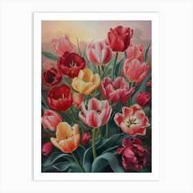 Colorful Tulips Red Yellow in Oil Paint style Art Print