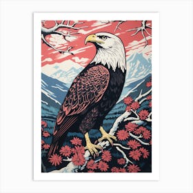 Vintage Bird Linocut Bald Eagle 4 Art Print