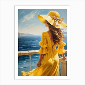 Woman in summer dress looking at the sea 15 Art Print