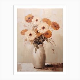 Gerbera, Autumn Fall Flowers Sitting In A White Vase, Farmhouse Style 1 Art Print