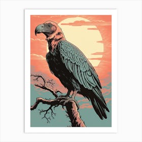 Vintage Bird Linocut Vulture 1 Art Print