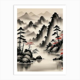 Japanese Ink Wash Landscape Art Print (5) Art Print