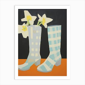 Painting Of Cowboy Boots With Daffodils, Pop Art Style 2 Art Print
