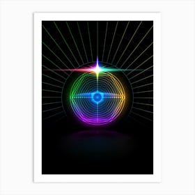 Neon Geometric Glyph in Candy Blue and Pink with Rainbow Sparkle on Black n.0383 Art Print