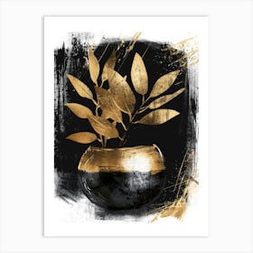 Gold Leaves In A Vase 4 Art Print