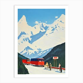 Flaine 2, France Midcentury Vintage Skiing Poster Art Print