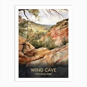 Wind Cave National Park Watercolour Vintage Travel Poster 4 Art Print