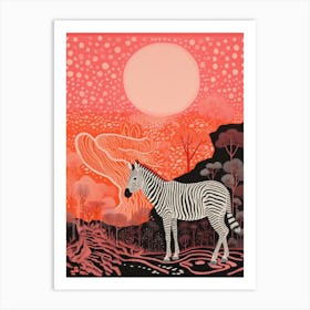 Zebra In The Wild Linocut Inspired 3 Art Print