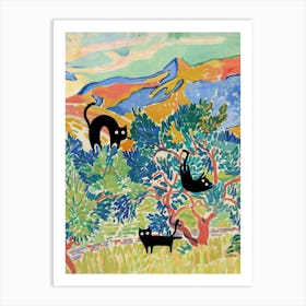 Cats In Famous Gardens Derain Mountains At Collioure Art Print