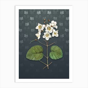Vintage Catalpa Cordifolia Flower Botanical on Slate Gray Pattern n.0196 Art Print