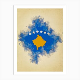 Kosovo Flag Vintage Art Print