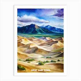 Great Sand Dunes National Park Watercolor Painting Art Print