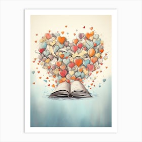 Open Book Heart Pastel Line Drawing Art Print