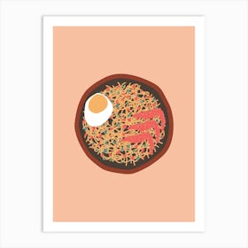 Minimalist Noodles With Egg And Shrimps Art Print