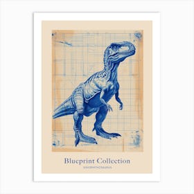 Sinornithosaurus Dinosaur Blue Print Sketch 3 Poster Art Print