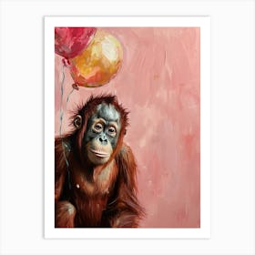Cute Orangutan 1 With Balloon Art Print